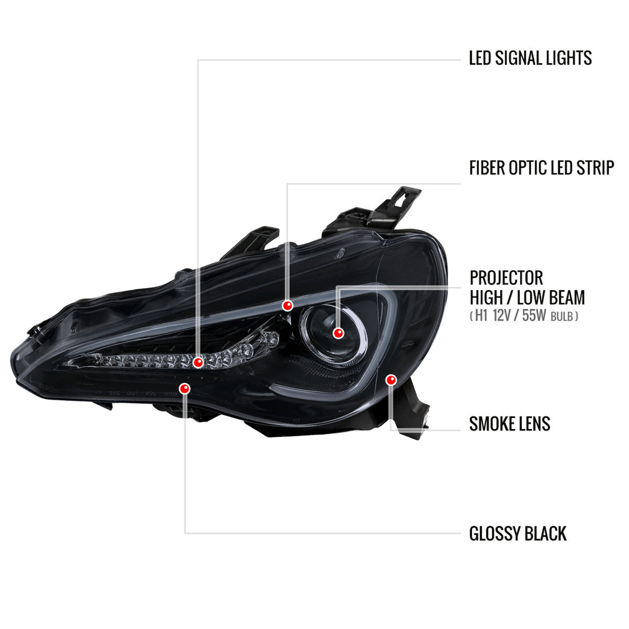 Spec D Projector Headlights w/ LED Light Bar (Smoke): Scion FRS 2013 - 2016