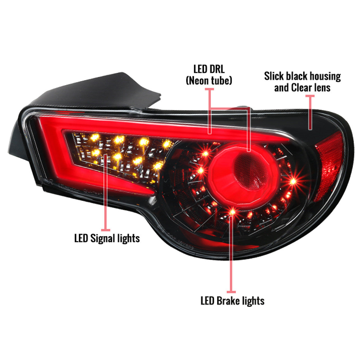 Spec D LED Tail Lights (Jet Black): Scion FRS & Subaru BRZ 2013 - 2016