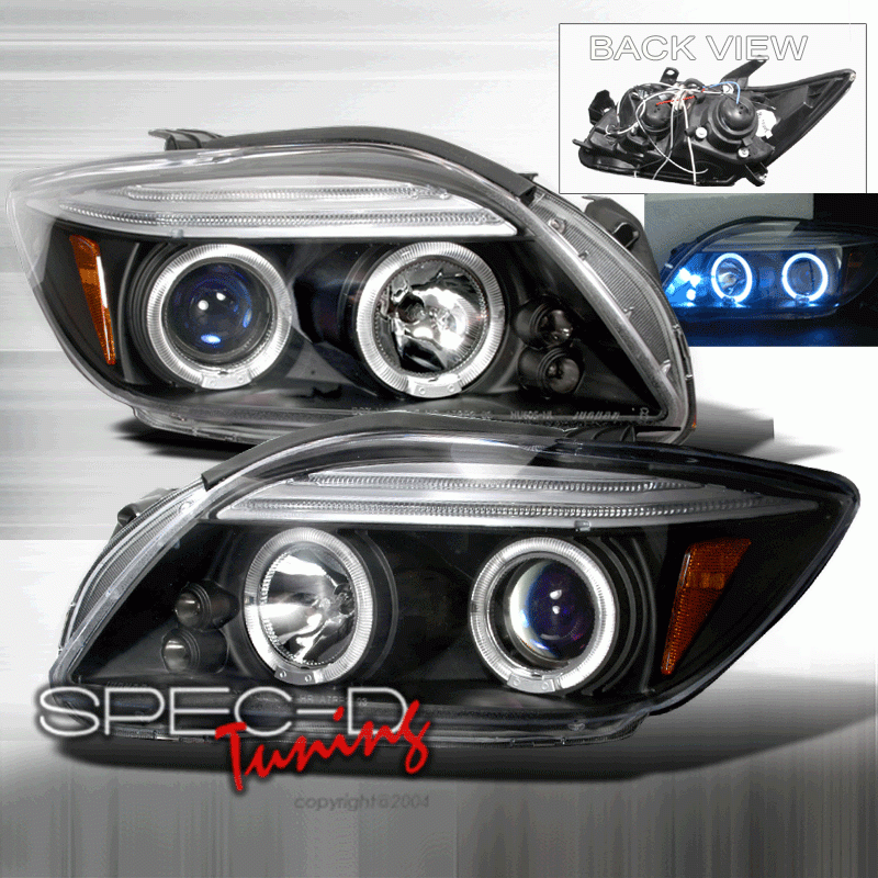 Spec D Dual Halo Projector Headlights w/ Eyebrow BLACK: Scion tC 2005 - 2010