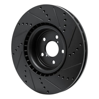 R1 Concepts 03-25 Black Drilled & Slotted Brake Rotor (FRONT LEFT): Fits Most Subaru Impreza Models