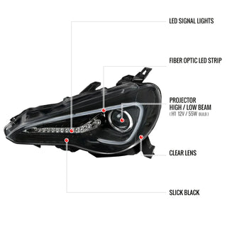 Spec D Projector Headlights w/ LED Light Bar (Glossy Black): Scion FRS 2013 - 2016