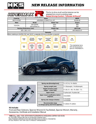 HKS Hipermax R Coilovers: Toyota GR Supra (20+)