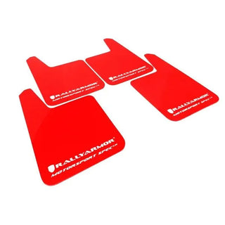 Rally Armor Universal MSpec Mudflaps: Fits Most Models Red Urethane White Logo