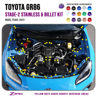 ZSPEC Stage-2 Dress Up Bolts Fastener Kit for 2022+ Toyota GR86 & Subaru BRZ, Stainless Steel & Billet Aluminum