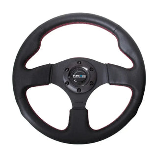 NRG Steering Wheel 320MM w/ Black Center, Red Stitching and Leather Grip: Fits Most Models