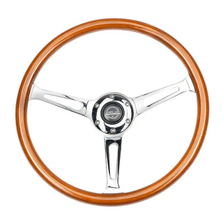 NRG 360MM Flat Steering Wheel: Fits Most Models w/ Slits, Chrome Center and Woodgrain Grip