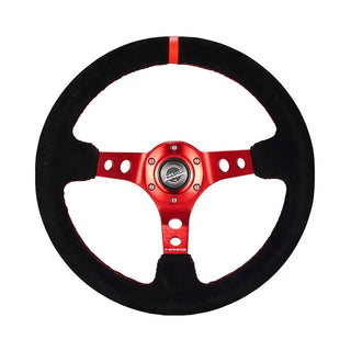 NRG Deep Dish Steering Wheel 350MM w/ Red Center & Stitching