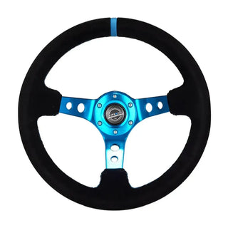NRG Steering Wheel: Fits Most Models w/ Holes, Blue Stitch & Suede Grip