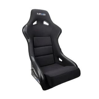 NRG Fiber Glass Fixed Back Racing Seat (LARGE) Black Cloth w/ Leather Patches: Fits Most Models