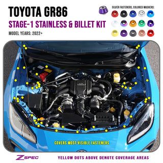 ZSPEC Stage-1 Dress Up Bolts Fastener Kit Stainless & Billet for 2022-2026 Toyota GR86 & Subaru BRZ