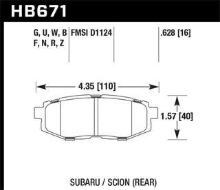 Hawk HT-10 Race Rear Brake Pads: Scion FRS (13-16) / Subaru BRZ (13-20) / Toyota 86 (17-20)