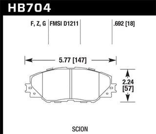 Hawk Ceramic Front Brake Pads: Scion tC 2011 - 2016 (tC2)