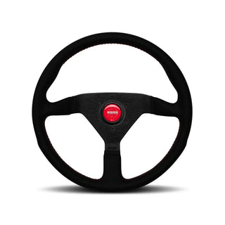 Momo Montecarlo Alcantara Steering Wheel: Fits Most Models w/ Black/Red Stitch/Black Spokes