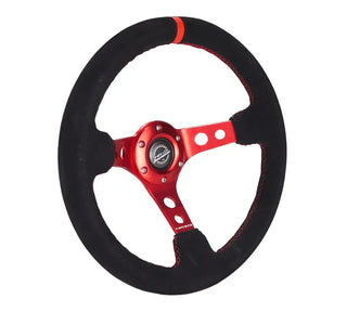 NRG Deep Dish Steering Wheel 350MM w/ Red Center & Stitching