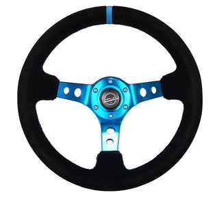 NRG Steering Wheel: Fits Most Models w/ Holes, Blue Stitch & Suede Grip