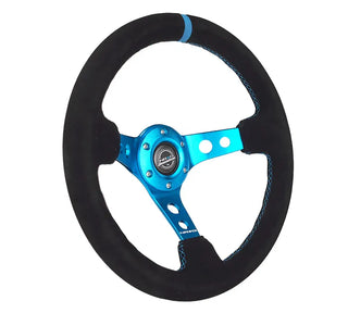 NRG Steering Wheel: Fits Most Models w/ Holes, Blue Stitch & Suede Grip