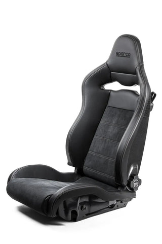 Sparco SPX Reclining Bucket Seat (LEFT): Fits Most Models w/ Gray Stitching, Gloss Carbon Shell