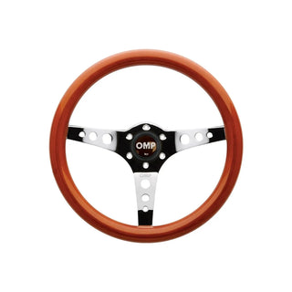 OMP Mugello Steering Wheel: Fits Most Models w/ Woodgrain Grip, Silver Center & Holes