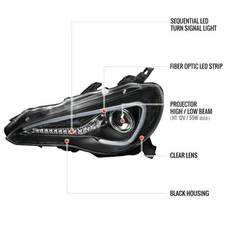 Spec D Projector Headlights w/ Sequential Signal (Matte Black): Scion FRS 2013 - 2016