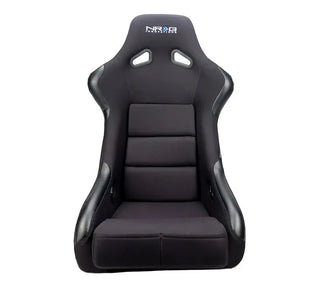 NRG Fiber Glass Fixed Back Racing Seat (LARGE) Black Cloth w/ Leather Patches: Fits Most Models