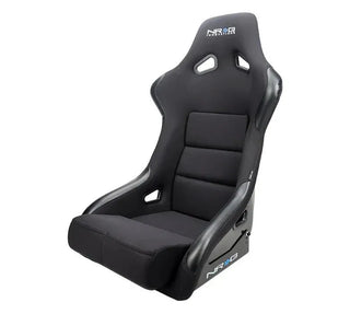 NRG Fiber Glass Fixed Back Racing Seat (LARGE) Black Cloth w/ Leather Patches: Fits Most Models