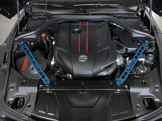 aFe Stainless Steel Front Suspension Strut Brace (FRONT): Toyota GR Supra (20-24) Burnt Blue Bolts