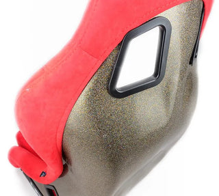 NRG Prisma Ultra Fixed Back Racing Seat: Fits Most Models w/ Red Alcantara w/ Gold Flake Shell