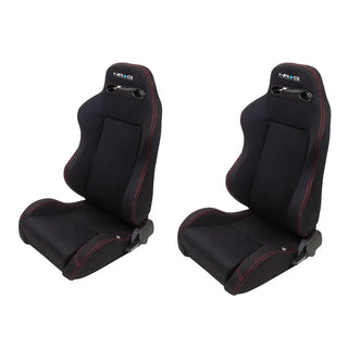 NRG Reclinable Bucket Seat (PAIR): Fits Most Models w/ Red Stitching