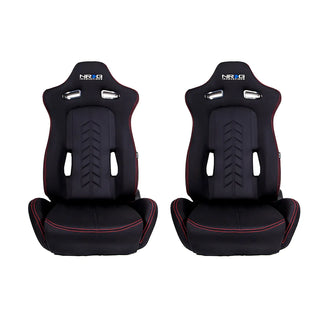 NRG Reclinable Bucket Seat Pair w/ Red Stitching and Arrow Cushion: Fits Most Models