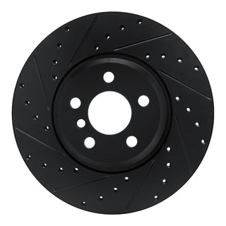 R1 Drilled & Slotted Black Brake Rotor (FRONT LEFT): Toyota GR Supra (20-26)