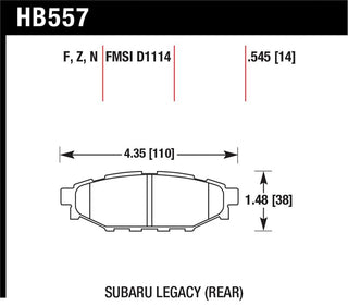 Hawk 08 WRX Rear Performance Ceramic Street Brake Pads