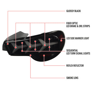 Spec D Lambo Style Sequential LED Tail Lights (Glossy Black /Smoke Lens): Scion FRS & Subaru BRZ 2013 - 2016