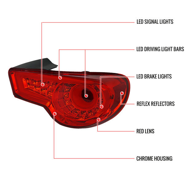 Spec D LED Tail Lights (Red): Scion FR-S 2013 - 2016; Subaru BRZ 2013-2015