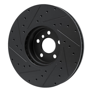 R1 Concepts Black Drilled & Slotted Brake Rotor (LEFT FRONT): Toyota GR Supra (20-26)