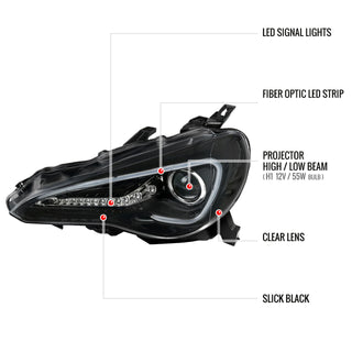 Spec D Projector Headlights w/ LED Light Bar (Glossy Black): Scion FRS 2013 - 2016