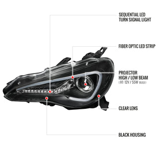Spec D Projector Headlights w/ Sequential Signal (Matte Black): Scion FRS 2013 - 2016
