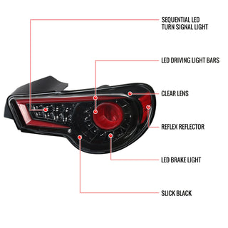 Spec D Sequential LED Tail Lights (Glossy Black /Clear Lens): Scion FRS & Subaru BRZ 2013 - 2016