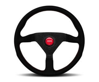Momo Montecarlo Alcantara Steering Wheel 320mm: Fits Most Models w/ Black/Red Stitch/Black Spokes