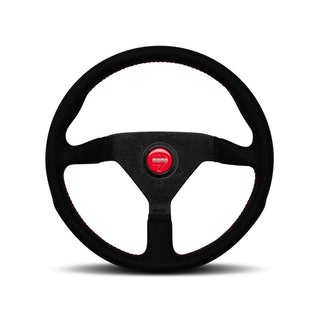 Momo Montecarlo Alcantara Steering Wheel: Fits Most Models w/ Black/Red Stitch/Black Spokes