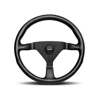 Momo Montecarlo Steering Wheel: Fits Most Models w/ Black Leather, Black Stitch & Black Spokes