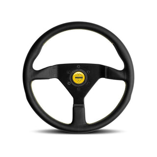 Momo Montecarlo Steering Wheel 350mm: Black Leather w/ Yellow Stitch and Black Spokes