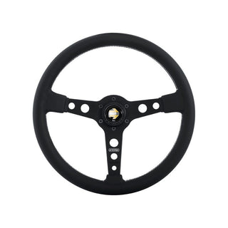 Momo Prototipo Steering Wheel: Fits Most Models Black Leather w/ White Stitch Black Spokes