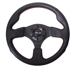 NRG Steering Wheel 320MM w/ Black Center, Red Stitching and Leather Grip: Fits Most Models