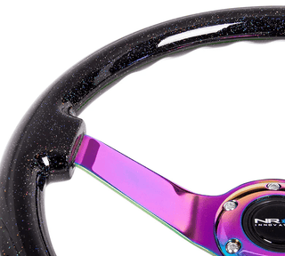 NRG Steering Wheel 350mm Deep Dish w/ Neochrome Center and Black Sparkled Woodgrain Grip: Fits Most Models
