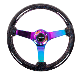 NRG Steering Wheel 350mm Deep Dish w/ Neochrome Center and Black Sparkled Woodgrain Grip: Fits Most Models
