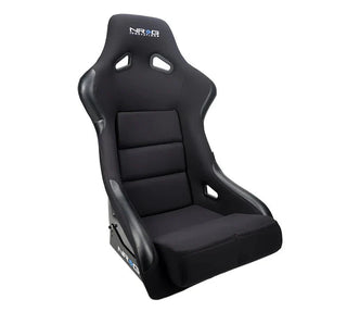 NRG Fiber Glass Fixed Back Racing Seat (LARGE) Black Cloth w/ Leather Patches: Fits Most Models