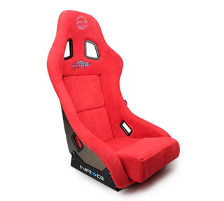 NRG Prisma Ultra Fixed Back Racing Seat: Fits Most Models w/ Red Alcantara w/ Gold Flake Shell