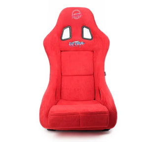 NRG Prisma Ultra Fixed Back Racing Seat: Fits Most Models w/ Red Alcantara w/ Gold Flake Shell