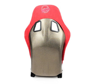 NRG Prisma Ultra Fixed Back Racing Seat: Fits Most Models w/ Red Alcantara w/ Gold Flake Shell