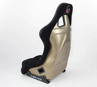 NRG Prisma Ultra Fixed Back Racing Seat: Fits Most Models w/ Gold Flake Shell Black Alcantara Medium